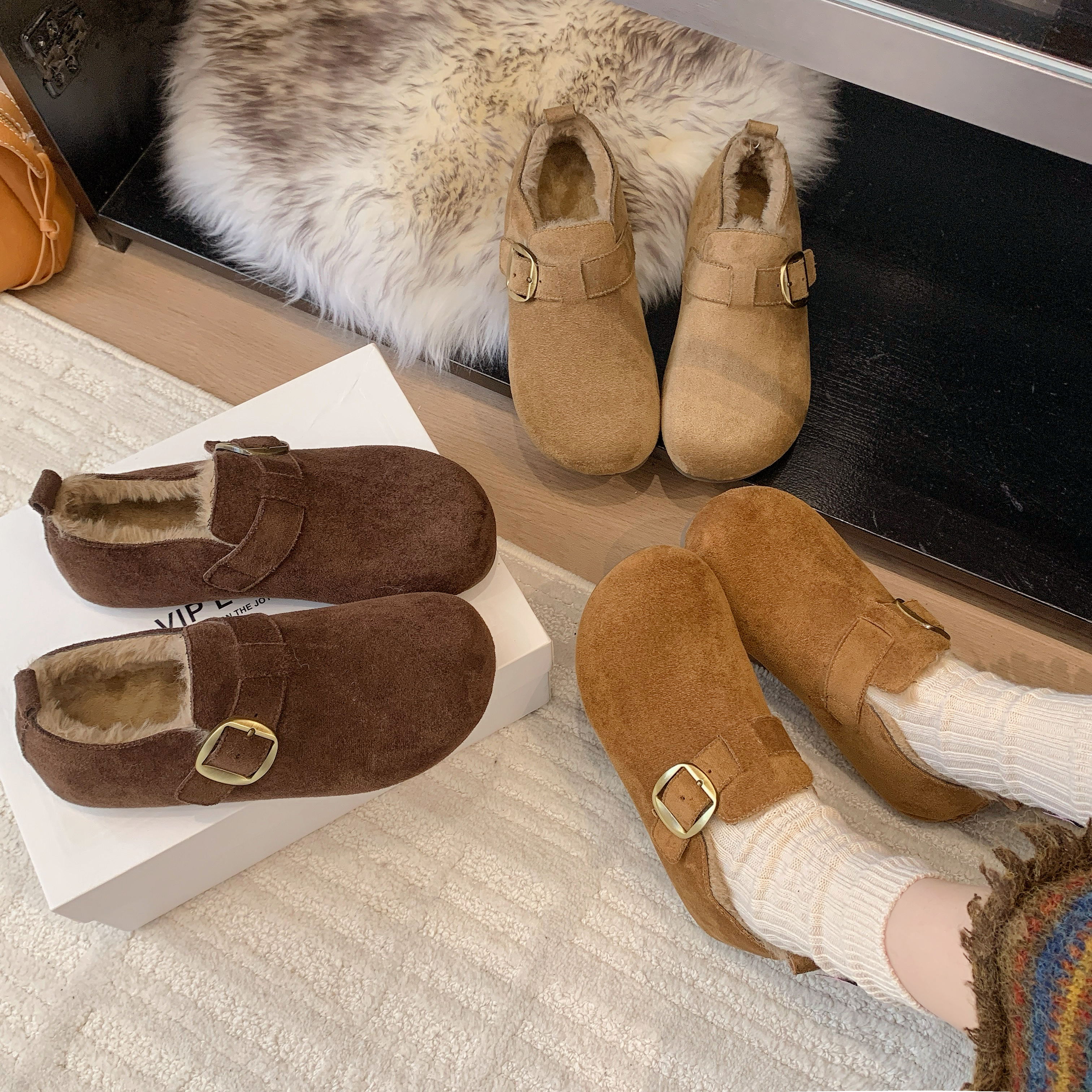 软底内增高勃肯鞋女2025新款复古休闲百搭加绒一脚蹬博肯鞋H2026