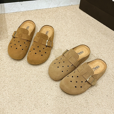 时尚洞洞半拖勃肯鞋女2025新款百搭舒适软底外穿休闲包头拖鞋A090