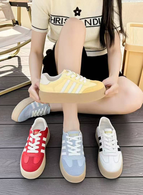 厚底德训鞋女2025新款早秋季百搭板鞋小个子显高休闲鞋D3327-1