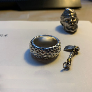 S999纯银锤纹手工锤印戒指定制银戒指男款原创戒指做旧银戒指宽面