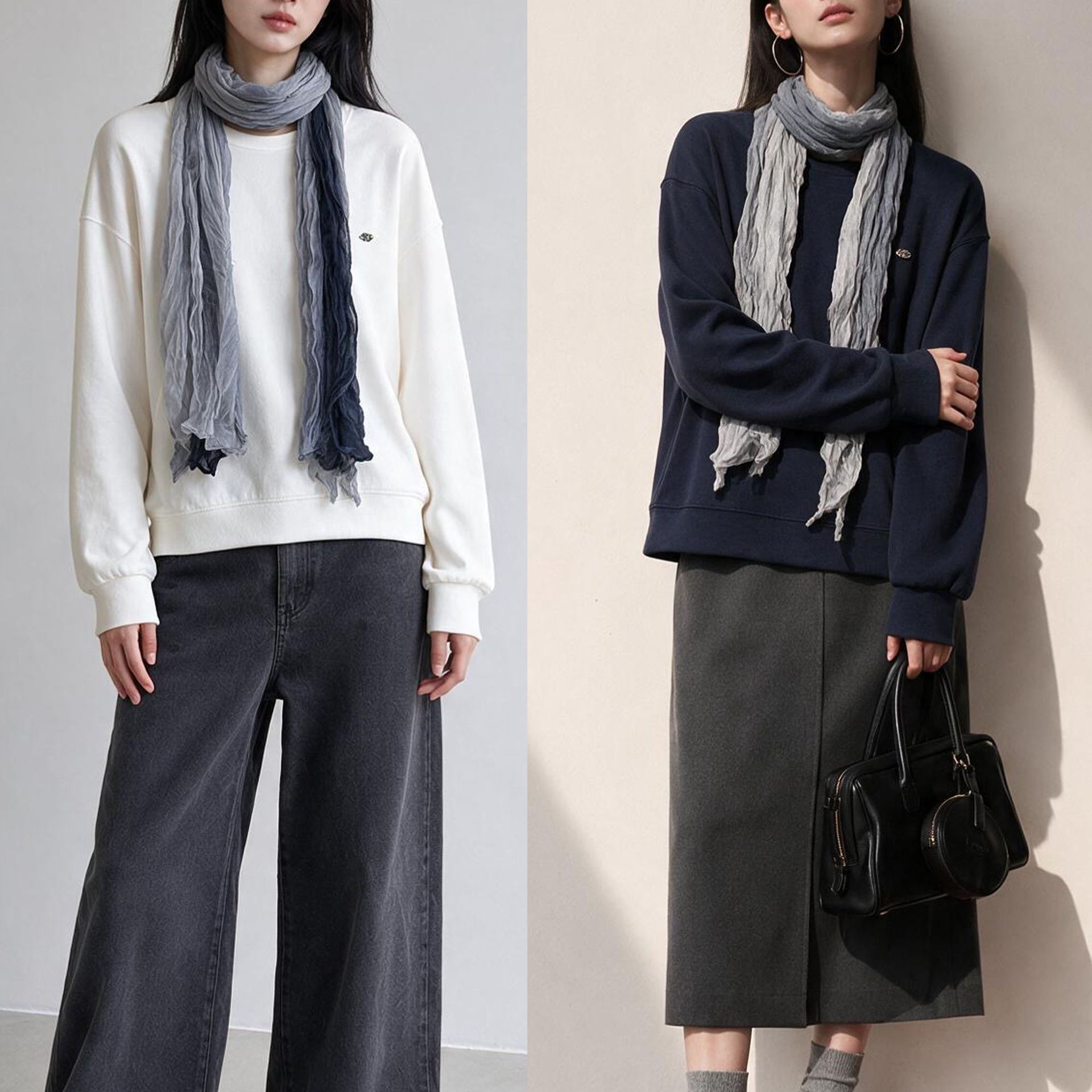 26秋新款韩版简约休闲宽松卫衣套头圆领搭配围巾叠穿上衣女32019