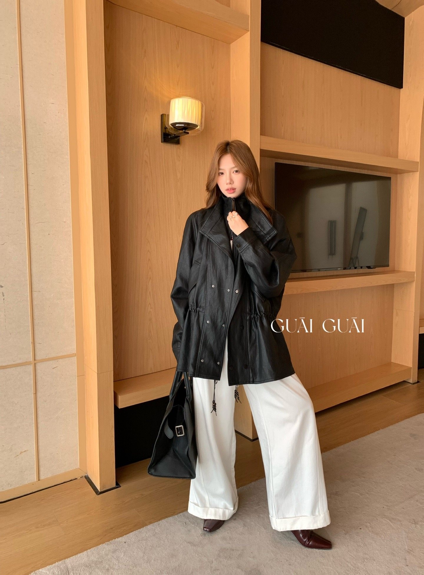 复古老钱风皮衣夹克外套女2025新款双层立领收腰宽松中长质感上衣