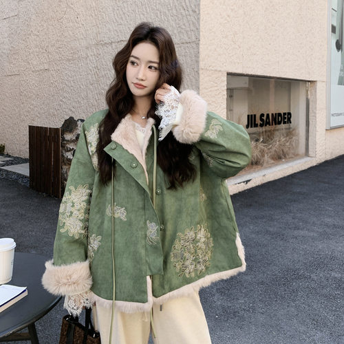 【新款】国风重工刺绣双面穿环保毛2C115-2372-P235-K348