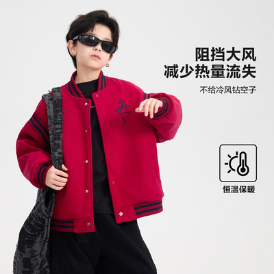 男童冬装红色新年加厚棒球棉服潮
