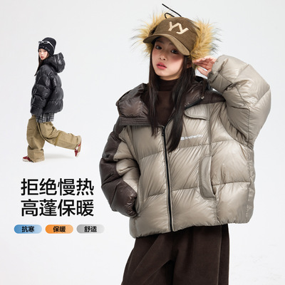 女童90白鸭绒连帽防水羽绒服外套