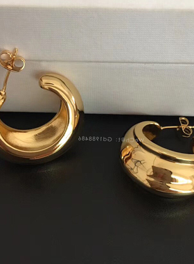 月亮光面金色法式耳钉明星同款