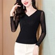 长袖 V领黑色网纱打底衫 洋气小衫 2026新款 t恤蕾丝上衣 女内搭春秋装