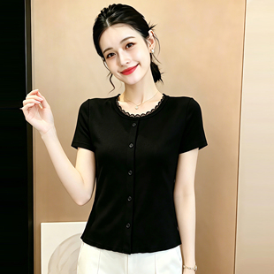 法式蕾丝拼接短袖T恤女2026夏装新款休闲减龄上衣洋气百搭打底衫