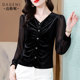 潮 褶皱收腰显瘦洋气内搭小衫 黑色V领丝绒打底衫 女2025春秋新款