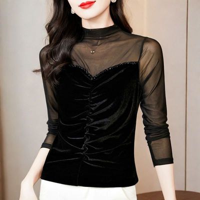 秋冬新款丝绒上衣女时髦洋气小衫