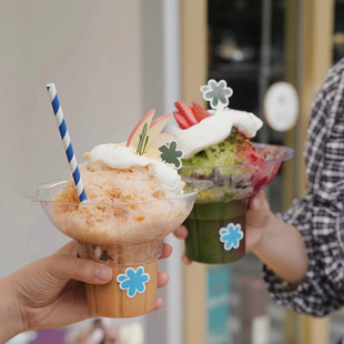 网红绵绵冰碗一次性花瓣碗雪花冰碗商用冰淇淋甜品碗冰沙杯刨冰杯