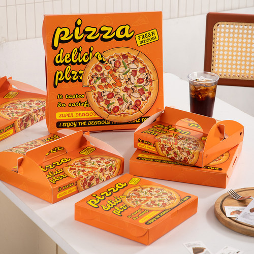 手提6/7/8/9/12寸通用pizza外卖烘焙打包盒手提披萨盒白卡包装盒