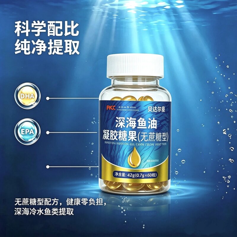 【拍一发三瓶】深海鱼油凝胶糖果60粒/瓶 升级版成人无蔗糖鱼油