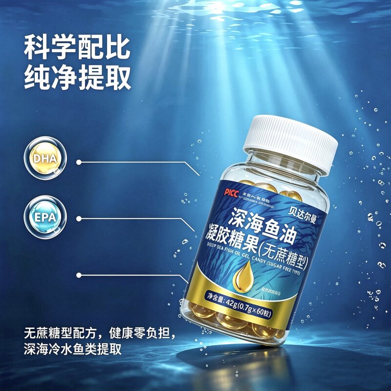 【拍一发三瓶】深海鱼油凝胶糖果60粒/瓶 升级版成人无蔗糖鱼油