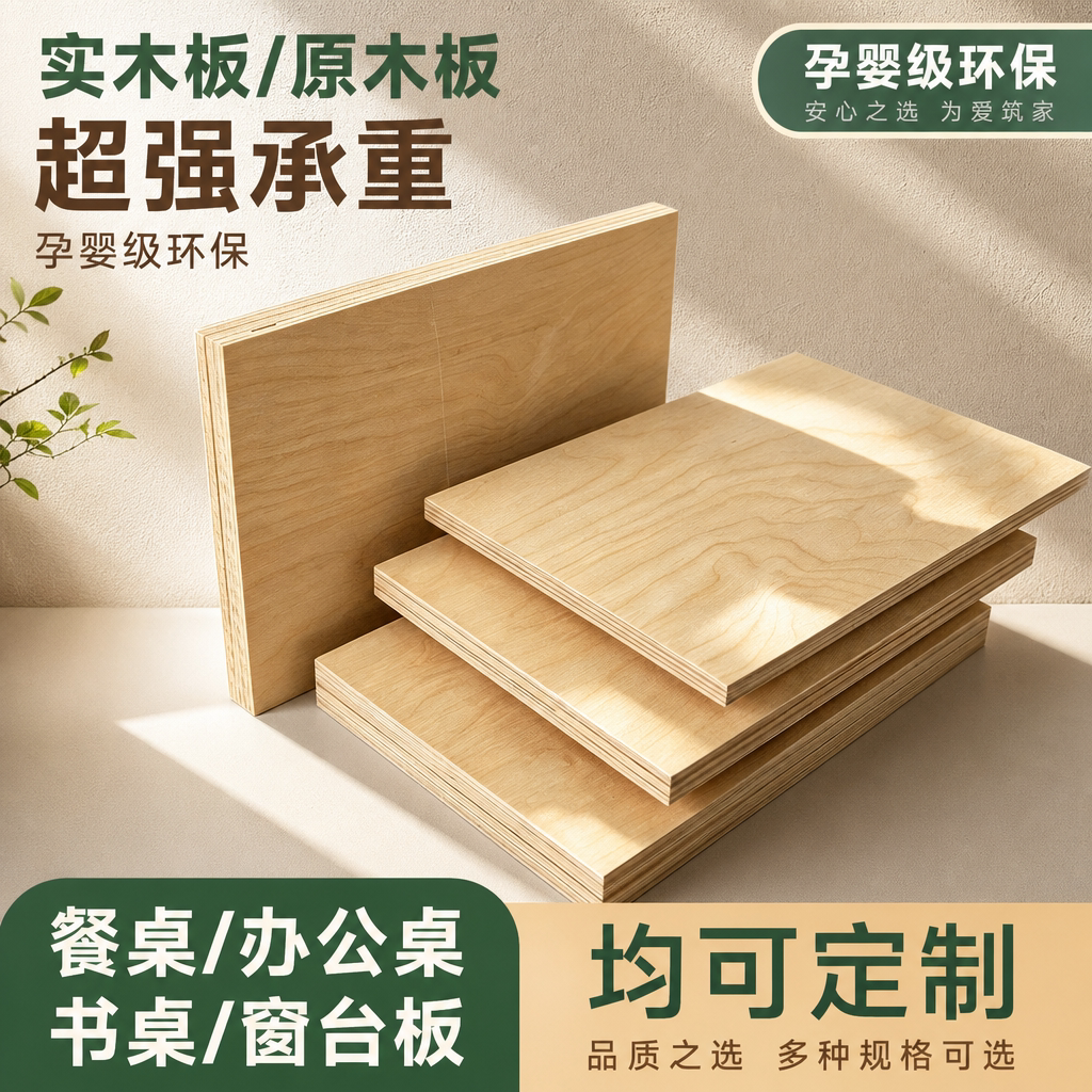 桌板多层实木板木工三夹板海洋免漆板窗台板桌面原木色板定制玄关