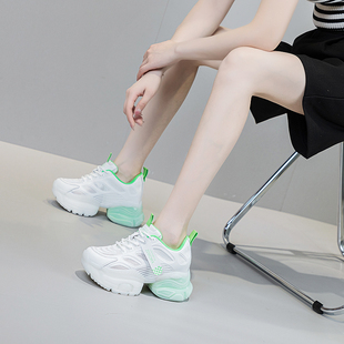 透气厚底内增高单鞋 震地王老爹鞋 女休闲运动9cm真皮网面2023新款