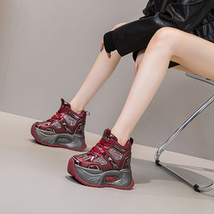 内增高运动亮片休闲单鞋 震地王欧美炸街老爹鞋 女春秋13cm厚底新款