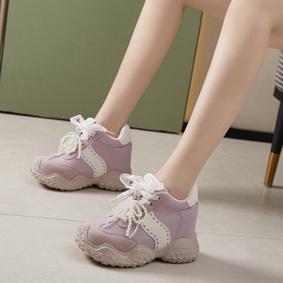 震地王小香风2025春秋新款 女 厚底内增高小个子12cm真皮运动德训鞋