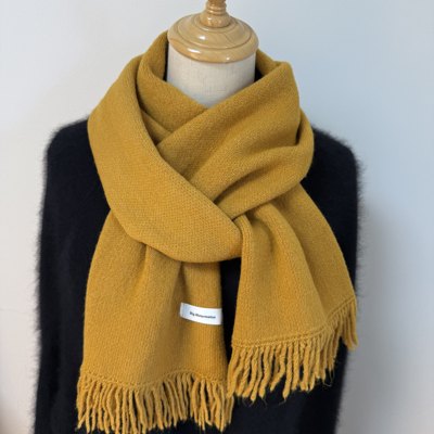 敲软糯纯色针织围巾女冬季保暖加厚韩版百搭纯流苏情侣款围脖披肩