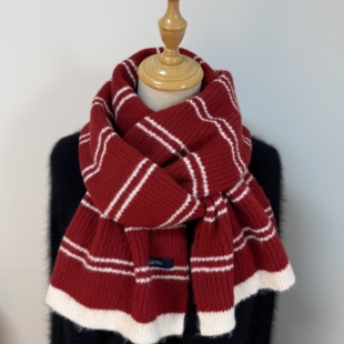 博主推荐~红色针织围巾女冬季加厚保暖圣诞新年氛围感单品红围巾