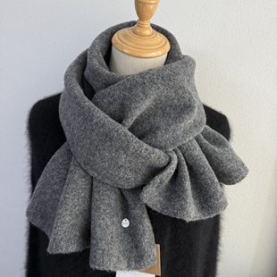 高级灰手感chao软纯色羊毛混纺围巾女冬季保暖毛线针织围巾围脖