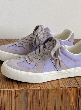 美式复古紫色专业耐磨低帮滑板鞋男女款秋季帆布鞋百搭休闲德训鞋