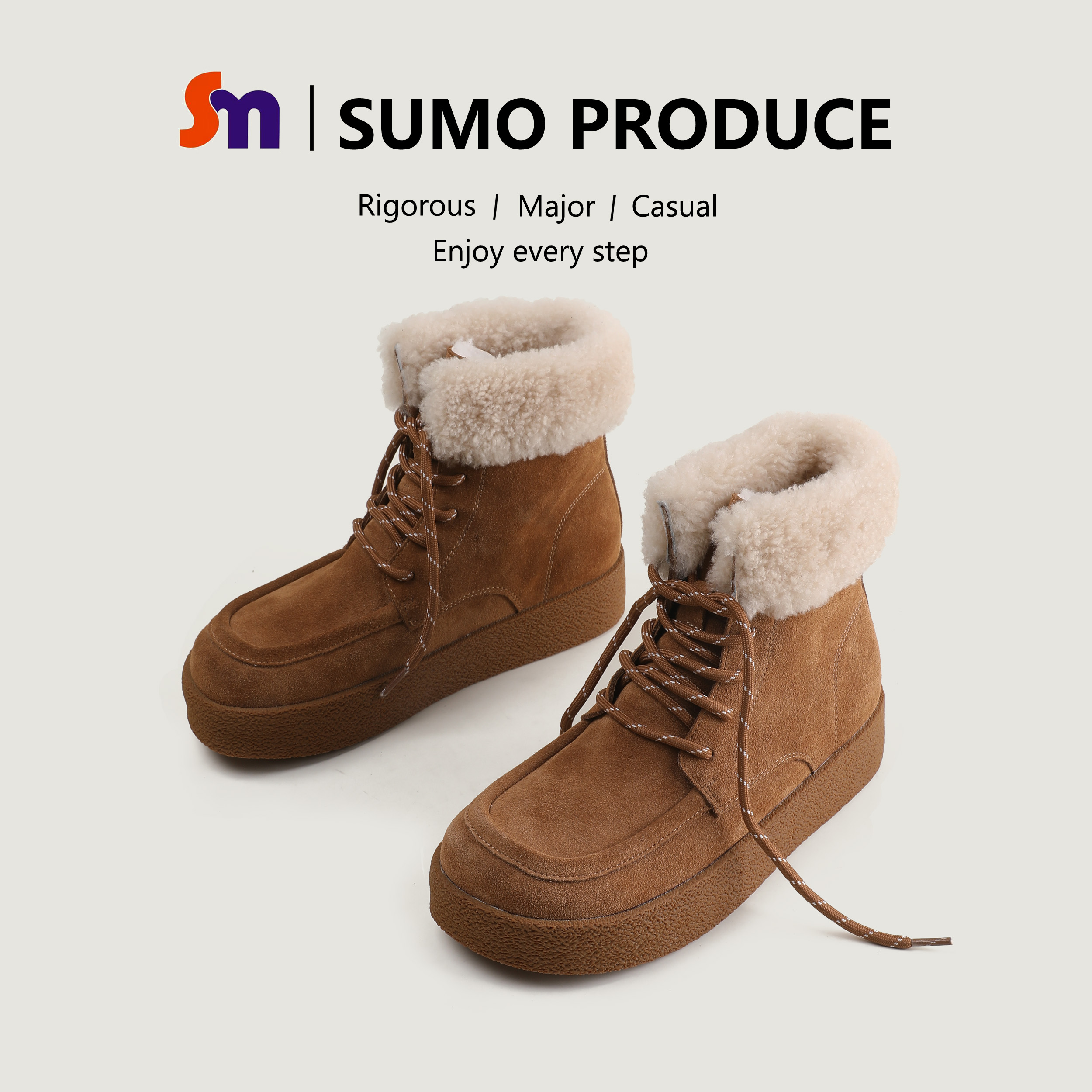 素陌冬季羊皮毛一体雪地靴女保暖短靴厚底系带休闲棉鞋防滑897