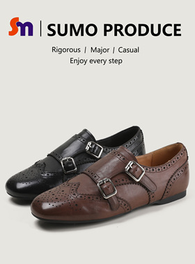 素陌春季新款头层小牛皮乐福鞋女复古黑色小皮鞋百搭平底单鞋0942