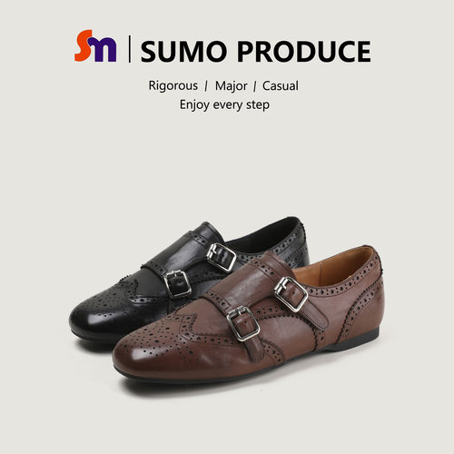 素陌春季新款头层小牛皮乐福鞋女复古黑色小皮鞋百搭平底单鞋0942