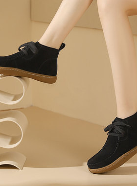 西村名物微瑕厚底袋鼠鞋女士冬季高帮鞋系带休闲增高饼干鞋45911