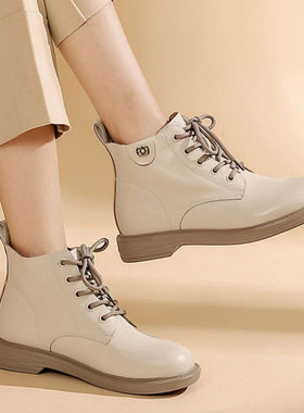 西村名物（微瑕）马丁靴女牛皮革平底金属扣休闲小短靴44121