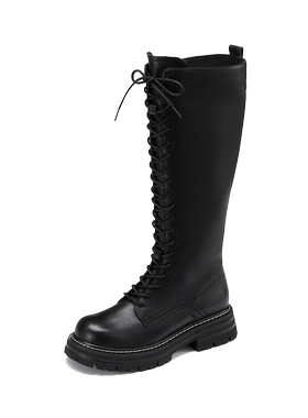 西村名物（微瑕）加绒长筒靴女骑士靴高筒英伦风帅气皮靴子44071