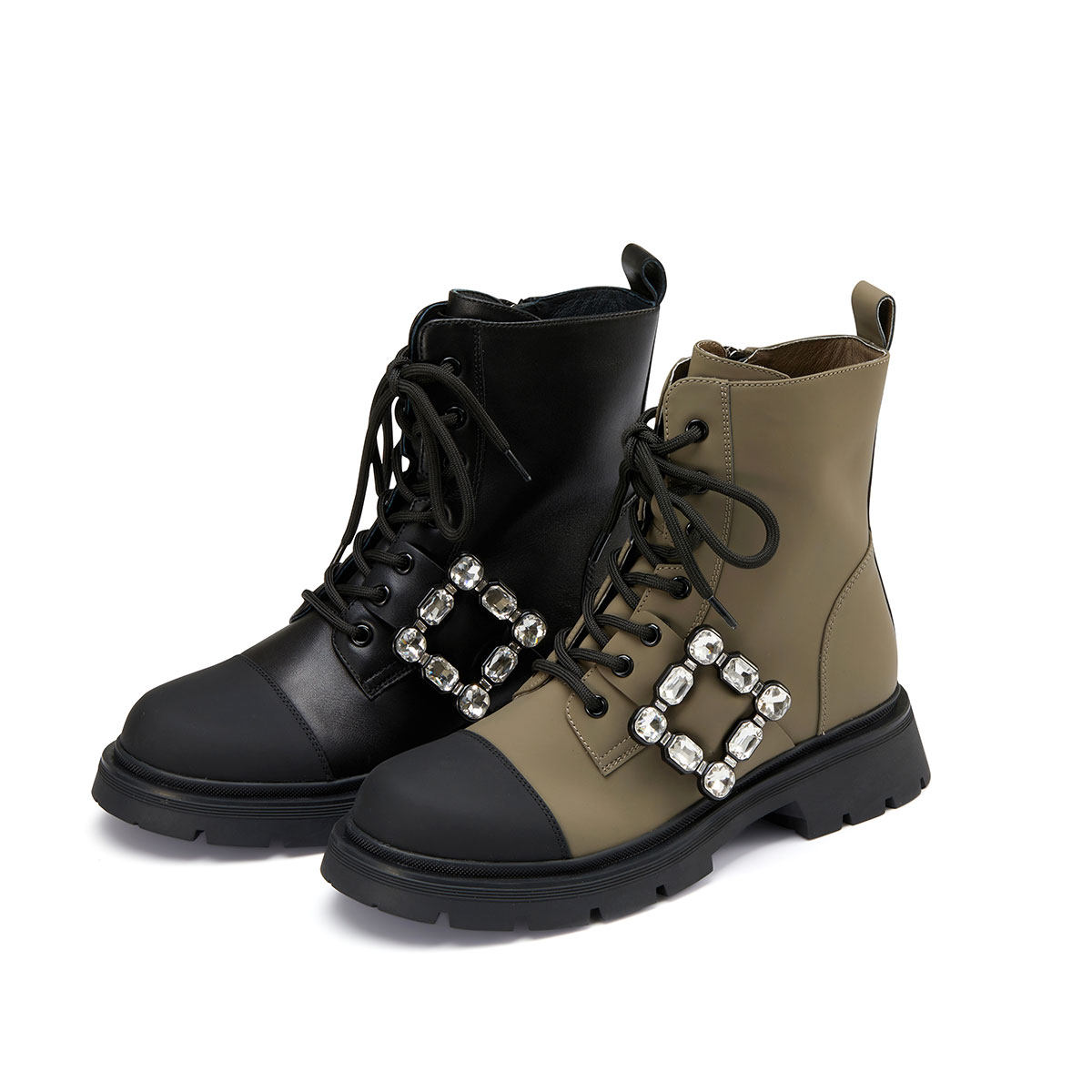 西村名物微瑕小皮靴秋季真皮牛皮水钻英伦时尚短筒马丁靴女44181