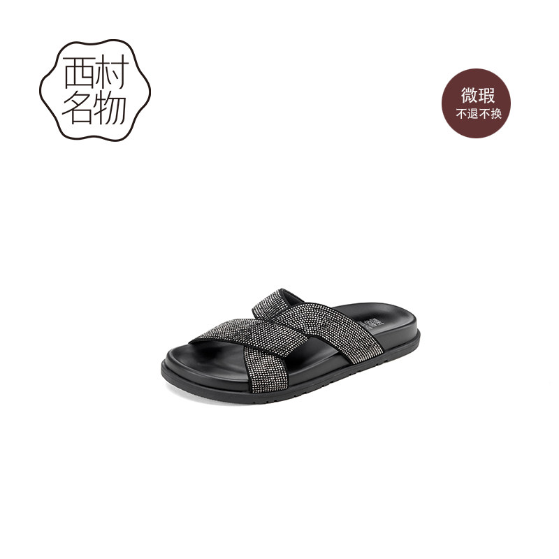 西村名物微瑕烫钻扭结包脚罗马拖鞋25年夏季新款露趾拖鞋舒适女鞋