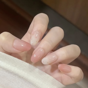 流行 手工穿戴甲显白纯欲猫眼渐变腮红光疗美甲四季 奶芙泡泡