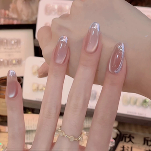 「彩色魔镜」手工穿戴甲显白纯欲猫眼渐变腮红光疗美甲四季流行