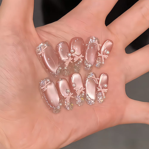 【芭蕾舞鞋】手工穿戴甲显白纯欲猫眼渐变腮红光疗美甲四季流行