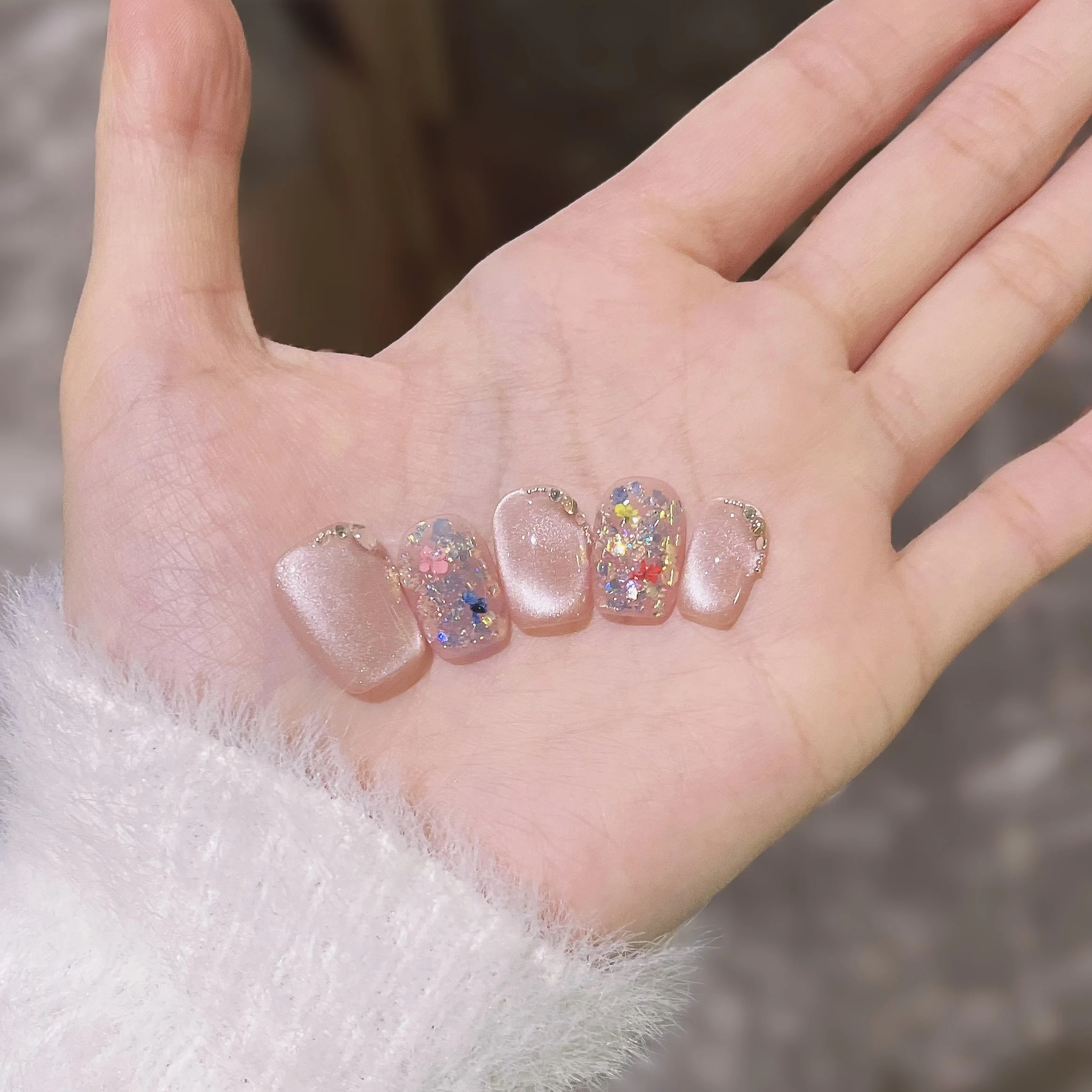 【樱花青提】纯手工穿戴甲秋冬美甲光疗显白气质指甲贴片紫色爆闪