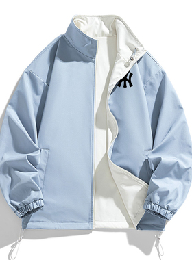 奥莱联名两面穿立领夹克外套男士春秋季简约茄克宽松休闲时尚上衣