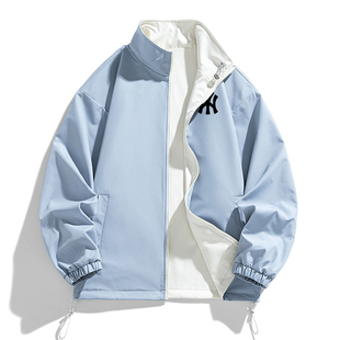 奥莱联名两面穿立领夹克外套男士春秋季简约茄克宽松休闲时尚上衣