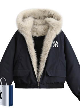 奥莱联名冬季新款连帽鸭绒羽绒服男士时尚袄子保暖座山雕宽松外套