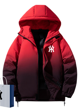 新年过年鸭绒羽绒服男士潮牌冬季防寒服红色喜庆连帽加厚休闲外套