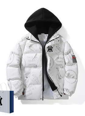 奥莱联名秋冬季新款连帽假两件棉衣夹克男士时尚袄子保暖衣服外套