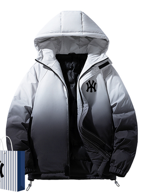 奥莱联名鸭绒羽绒服男士潮牌冬季防寒服红色喜庆连帽加厚休闲外套