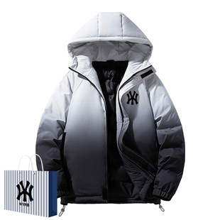 奥莱联名鸭绒羽绒服男士潮牌冬季防寒服红色喜庆连帽加厚休闲外套