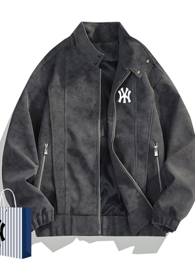 奥莱联名美式复古皮衣潮时尚夹克男士休闲春秋季新款立领PU皮夹克