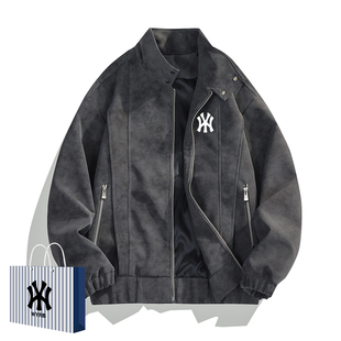 奥莱联名美式复古皮衣潮时尚夹克男士休闲春秋季新款立领PU皮夹克