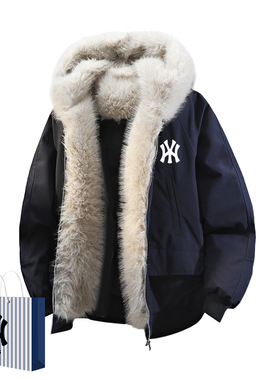 奥莱联名冬季新款连帽鸭绒羽绒服男士时尚袄子保暖座山雕宽松外套