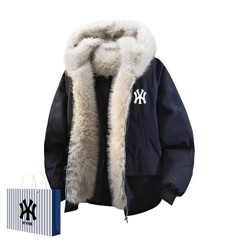 奥莱联名冬季新款连帽鸭绒羽绒服男士时尚袄子保暖座山雕宽松外套