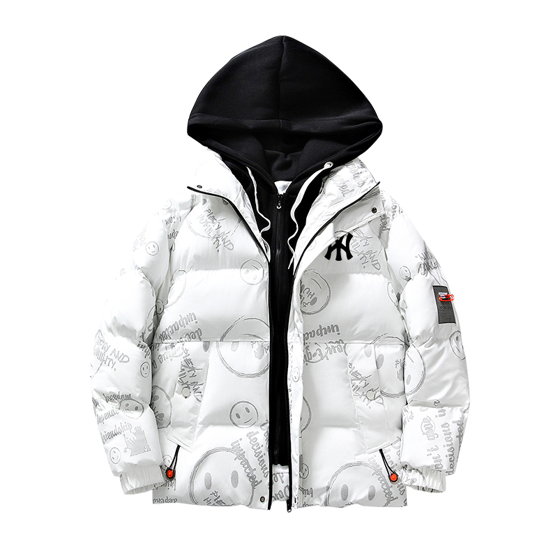 奥莱联名连帽冬季白鸭绒羽绒服外套潮男青少年假两件加厚保暖袄子